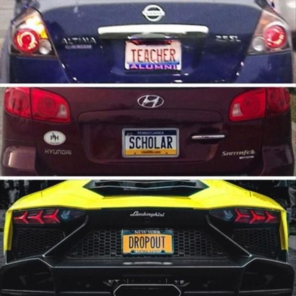 ironic license plates, funny license plates, teacher scholar dropout